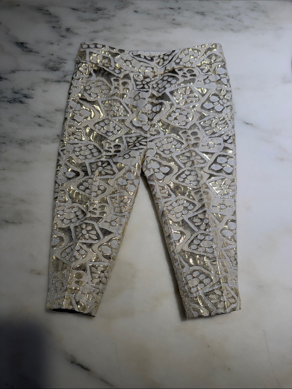 Crewcuts Metallic Gold Patterned White Cropped Pants